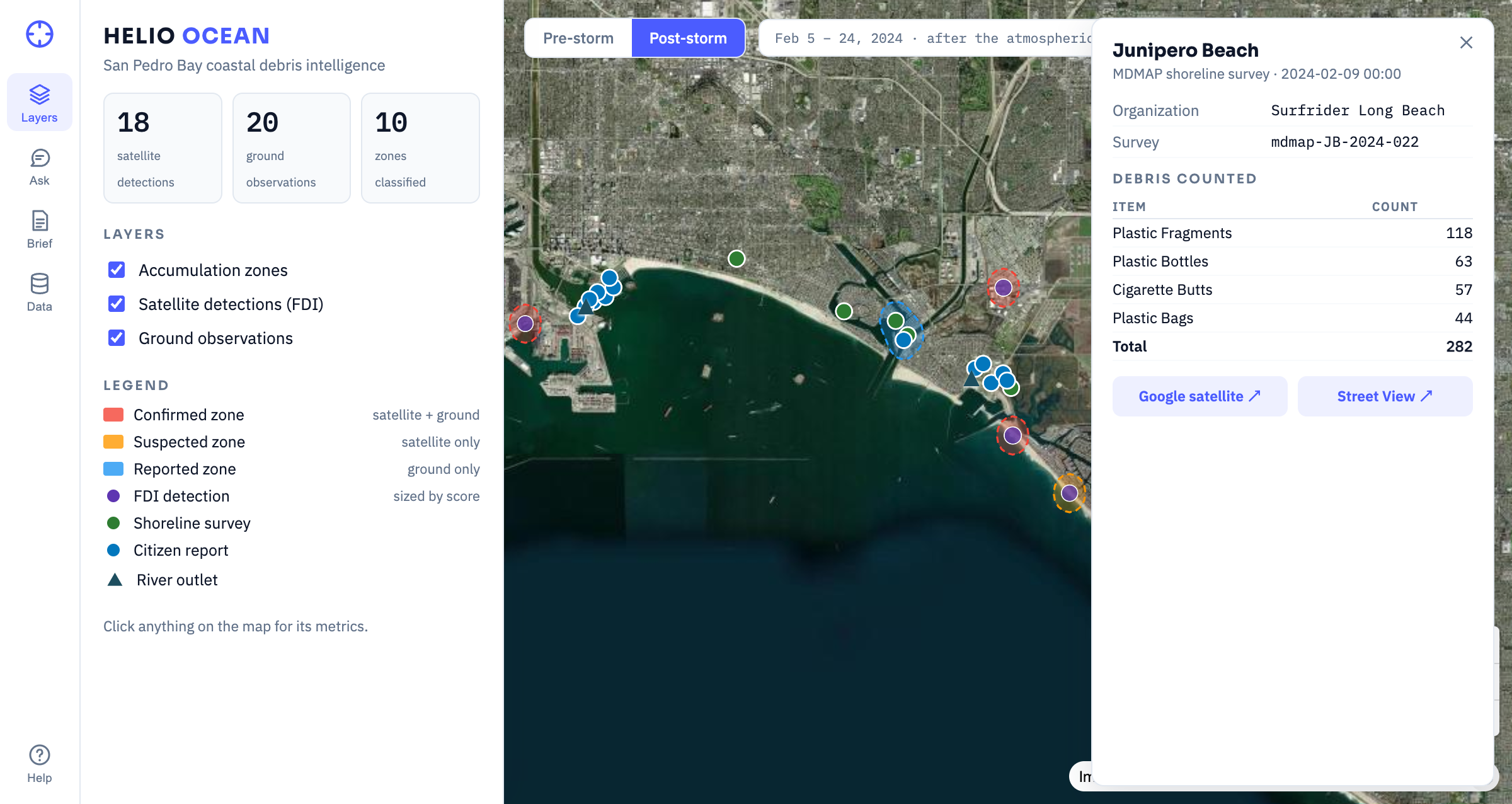 Map app — satellite view with survey detail